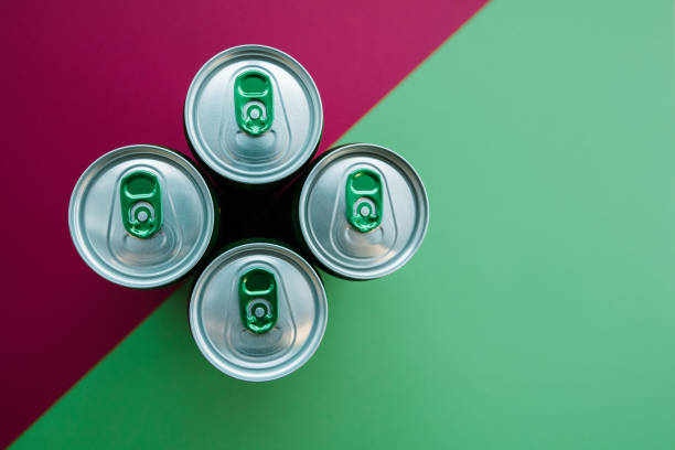 Some beverage cans on colorful background